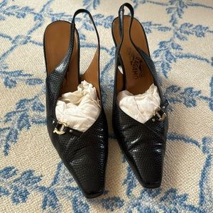 Vintage ferragamo Miriam black leather sling back